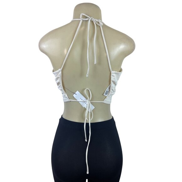 White Halter Tie-Back Crop Top By Topshop - Size M - New - Picture 3 of 7